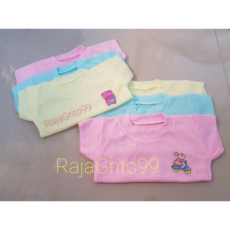 Kaos Oblong Bordir Bayi Lengan Pendek Halus / Setali Bayi Bordir Motif Size Large / Stali Bayi Pendek Newborn (1pcs)