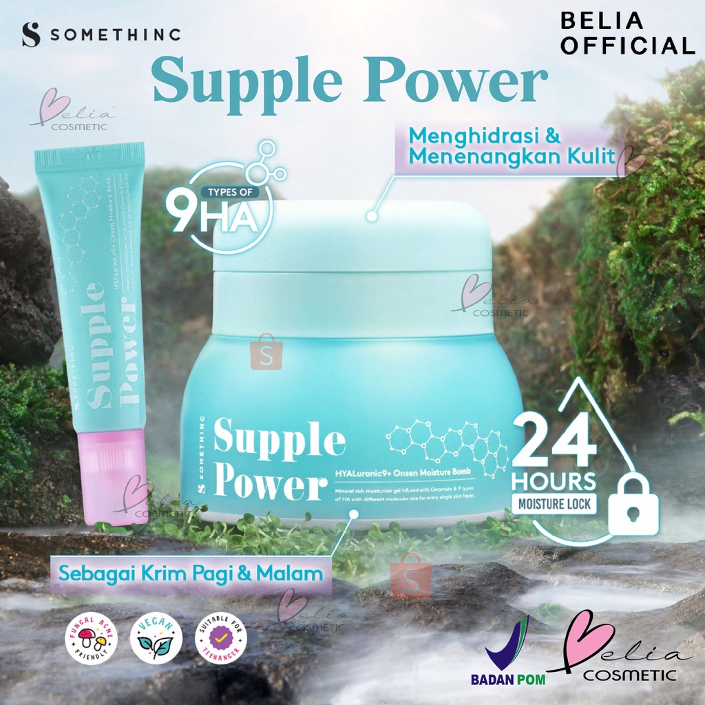 ❤ BELIA ❤ SOMETHINC Supple Power Hyaluronic9+Onsen Moisture Bomb Gel - Krim Pagi dan Malam (Kulit Sensitif) 50ml | 25ml | BPOM