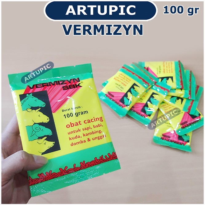 Vermizyn SBK 100 gram Obat Cacing Ternak Hewan Sapi Babi Kambing Domba Kuda Unggas Ayam Larut Air