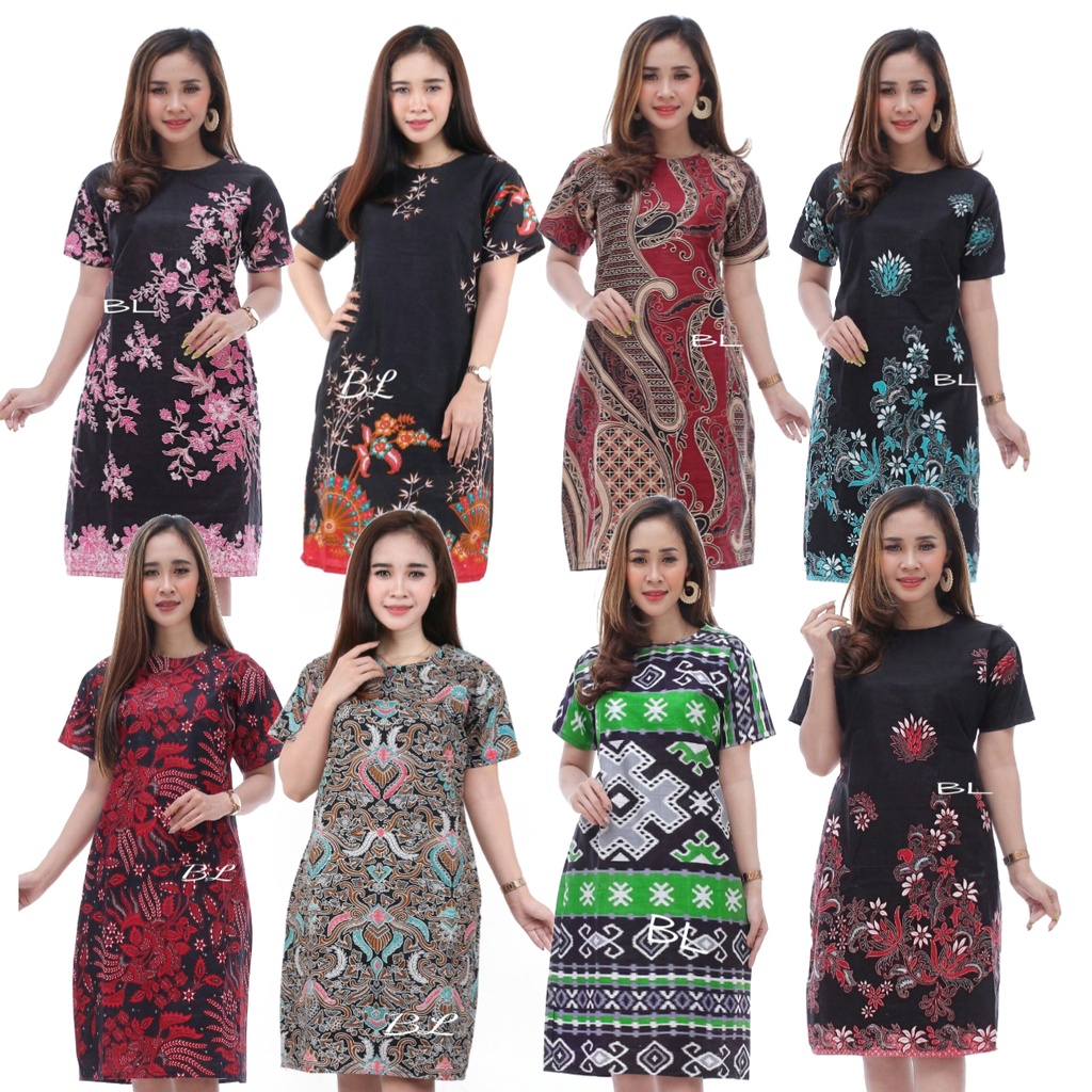 Dress Batik Wanita Modern Lengan Pendek Flare Murah Grosir Lace Brukat Jumbo YUMNA