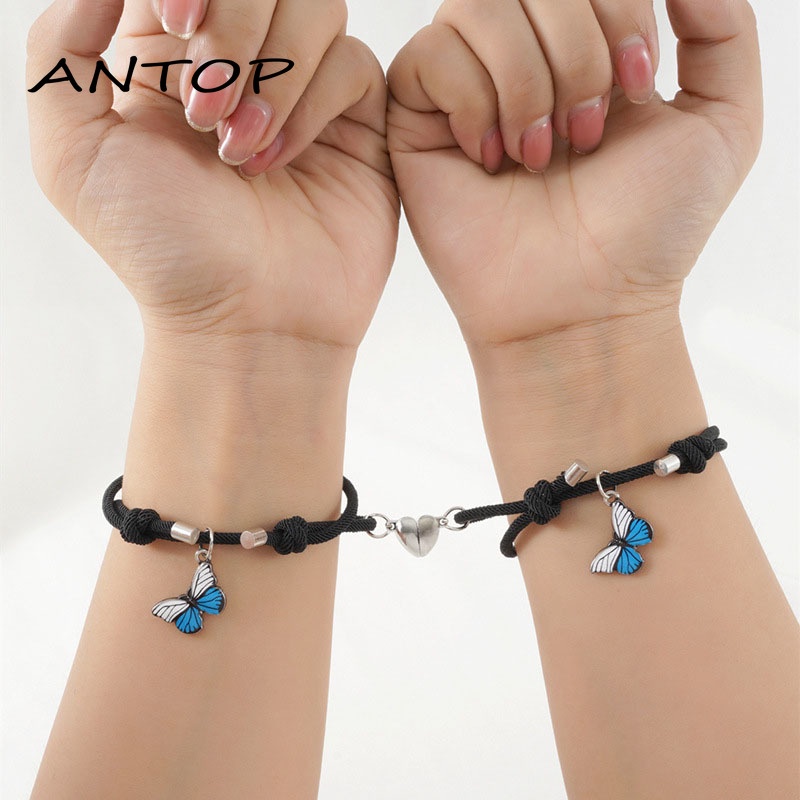 2Pcs Fashion Gelang Pasangan Magnetik Kupu-kupu Warna Tenunan Aksesoris Unisex ANTOP