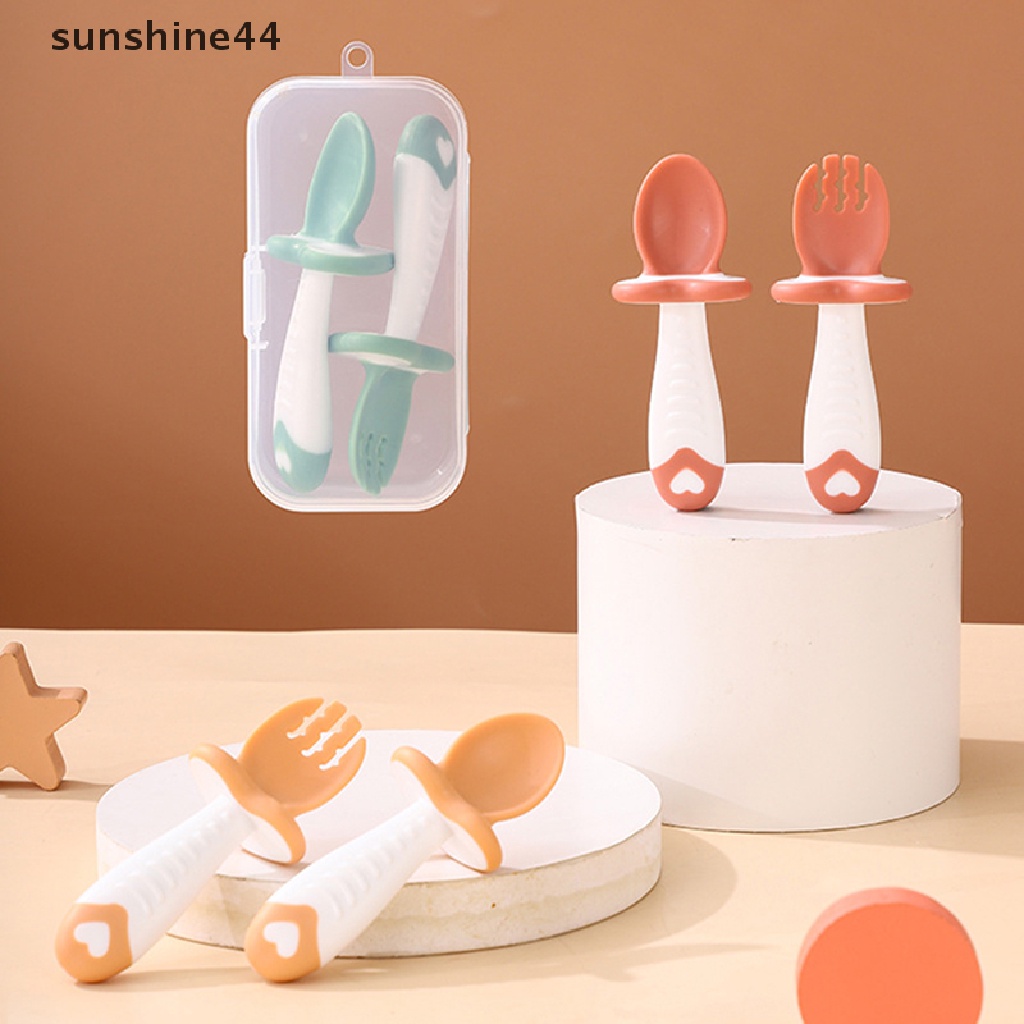 Sunshine 2Pcs Sendok + Garpu Makan Bayi Bahan Silikon BPA Free