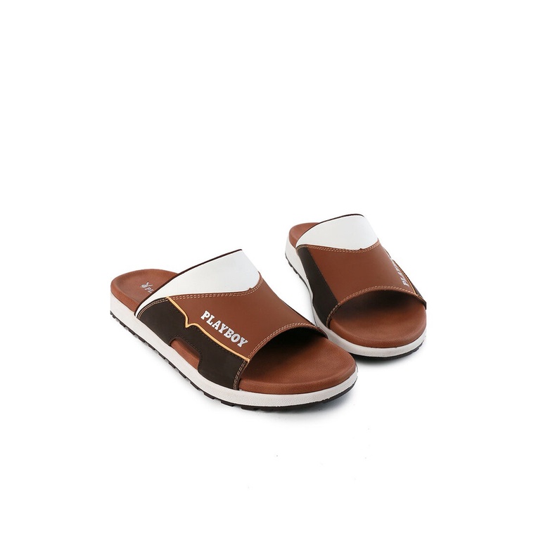 SANDAL SLIDE PLAYBOY PRIA ORIGINAL CASUAL BRANDED ASLI COKLAT PL46