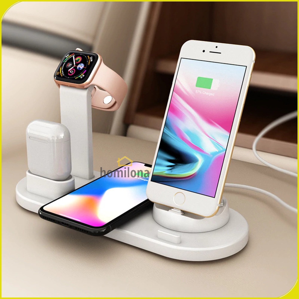 Wireless Charging Docking Station 3 in 1 for Smartphone Apple Watch Airpods - HICBEST BXD-07A - White