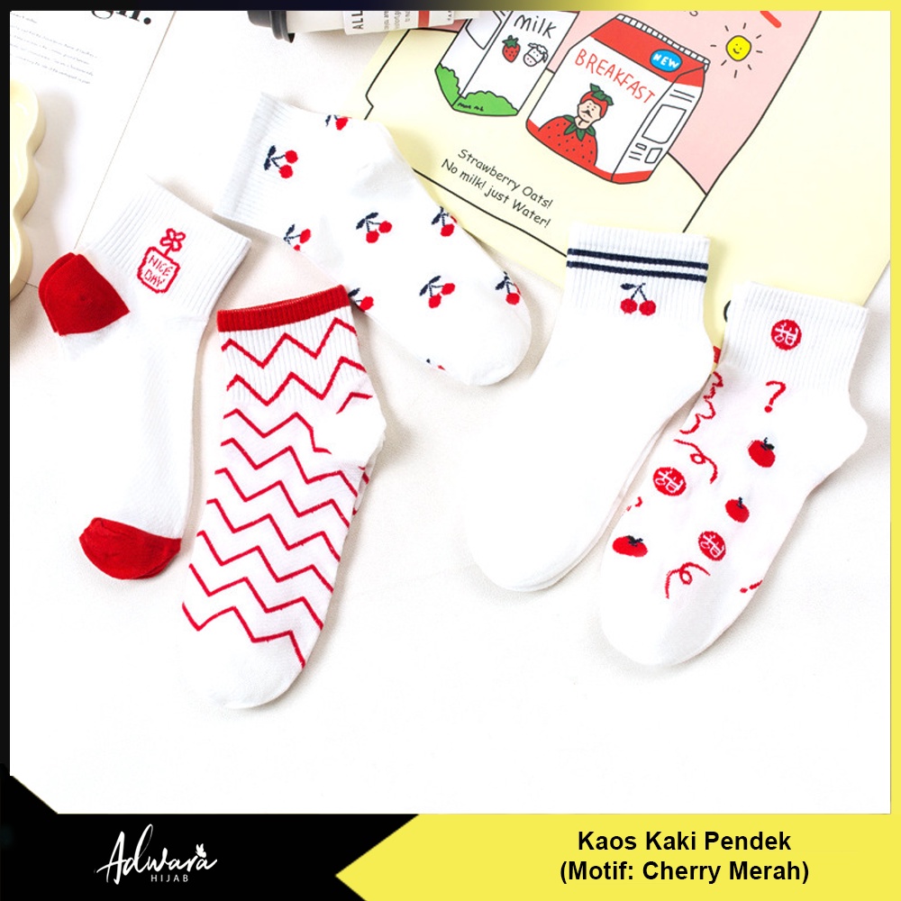 Kaos Kaki Pendek Wanita Semata Kaki Motif Cherry Merah Gaya Fashion Korea (Sudah Dikemas Plastik OPP)