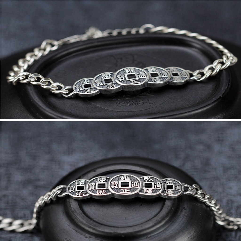 925 perak sterling untuk pria gelang, koin tembaga antik fashion perhiasan