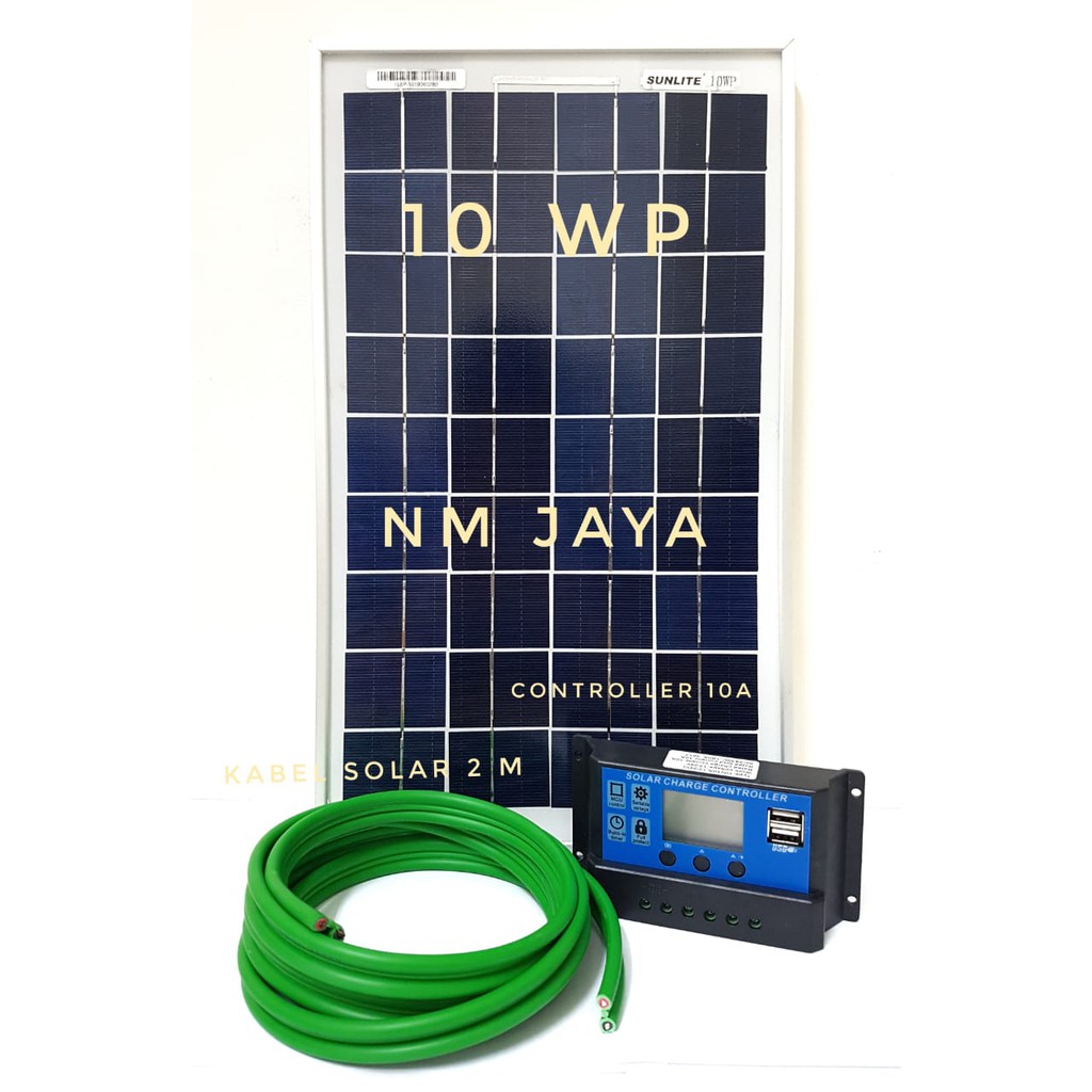 Paket Hemat Solar Panel 10WP 10 W, Solar Controller 10A dan Kabel Solar 2 Meter