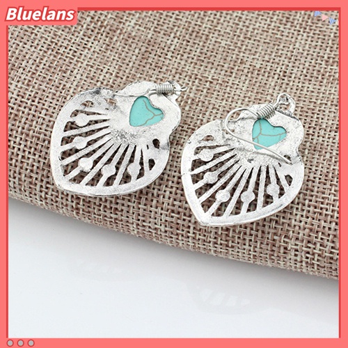 Anting Kait Gantung Desain Daun Hollow Hias Turquoise Gaya Bohemian Untuk Wanita