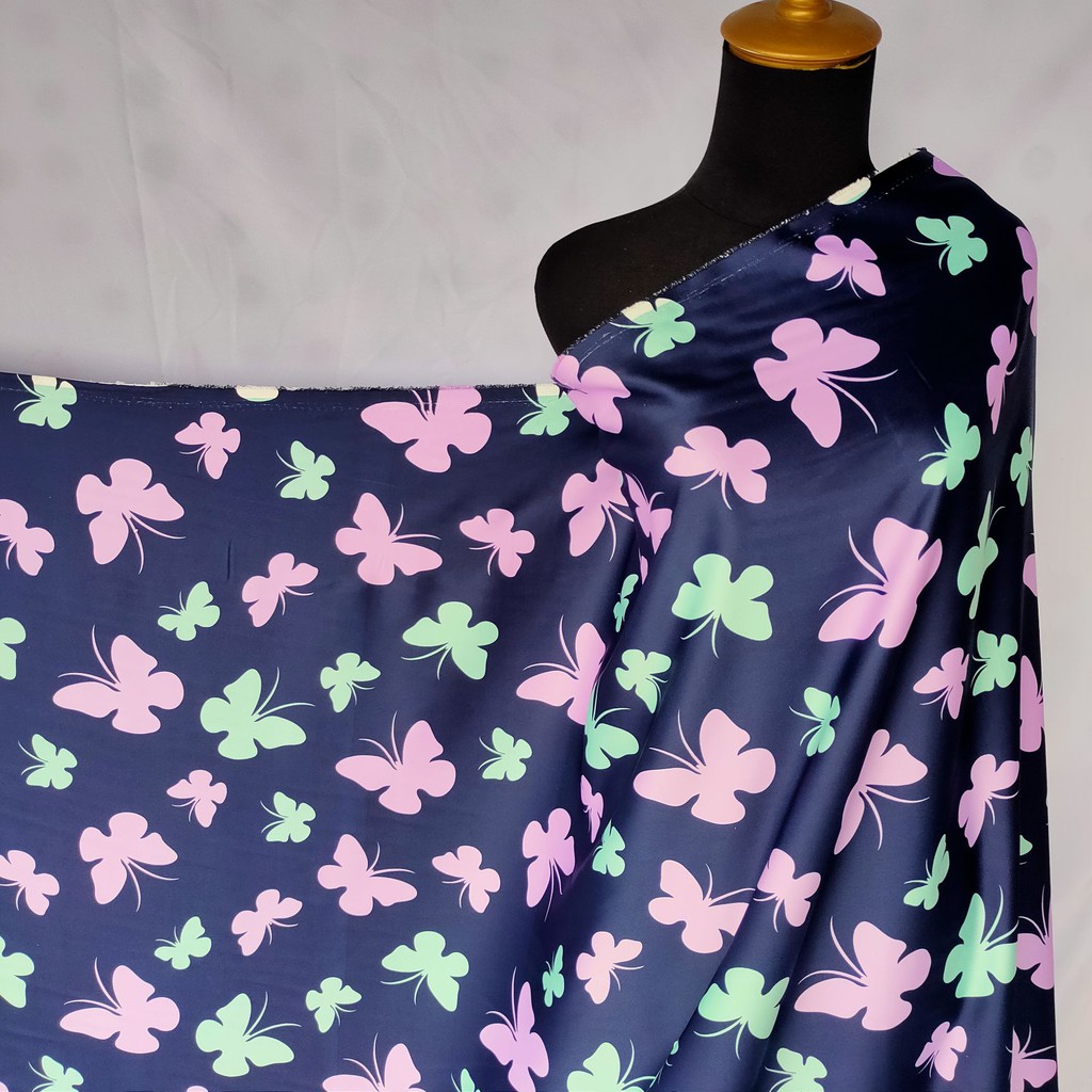 Kain Satin Maxmara motif Butterfly kupu kupu harga per 0.5meter