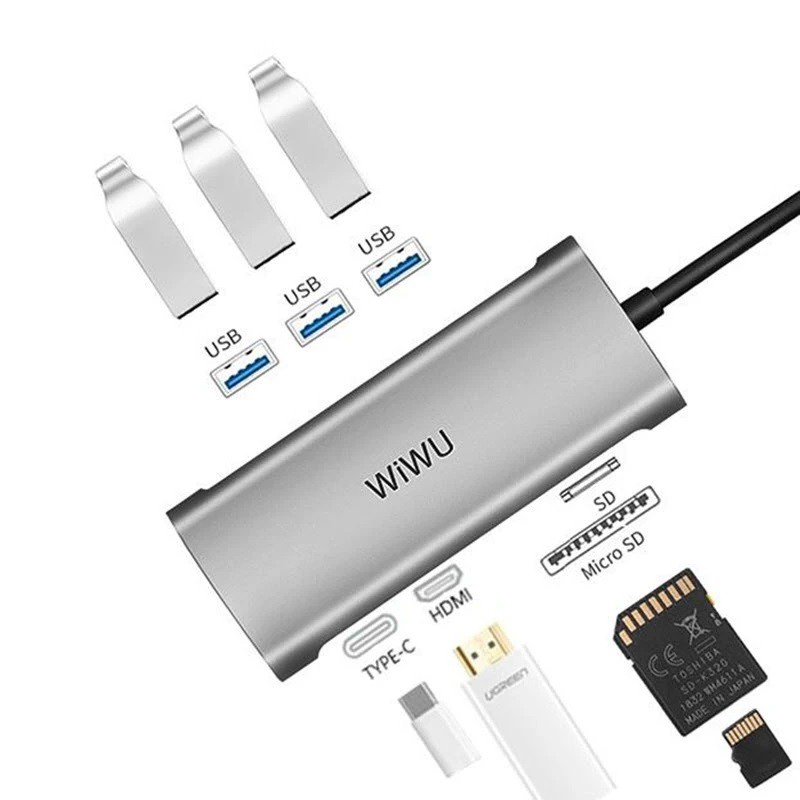 WIWU ALPHA A731HP - 7-in-1 USB Type-C Multifunction Converter Adapter - USB-C Extension Port