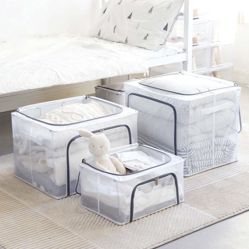 Storage Box Organizer Double ZIpper Frame Baja Waterproof Tempat Baju Mainan Selimut 24 66 Liters