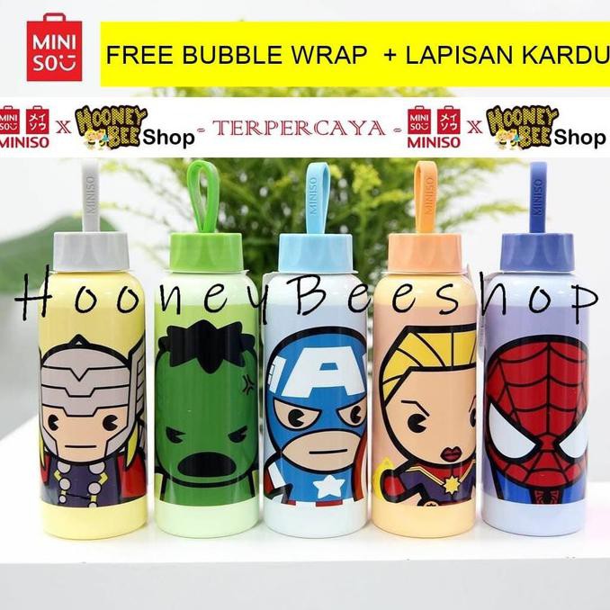 Berkualitas Original Miniso - Botol Minum Marvel X Miniso 300Ml Watter Bottle Kaca - Ironman