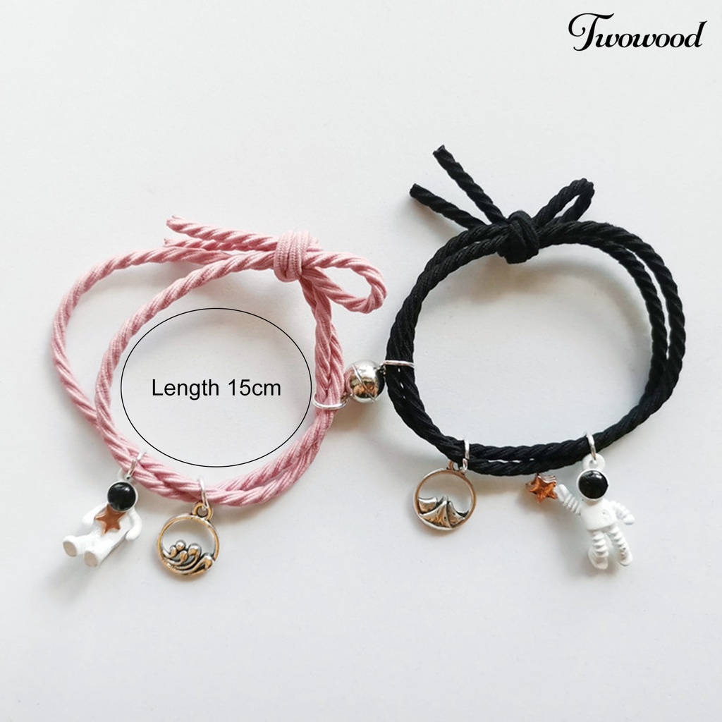 Twowood 2Pcs Exquisite Bracelet Magnetic Adsorption Alloy Adorable Spaceman Pendant Fashion Bracelet for Girls