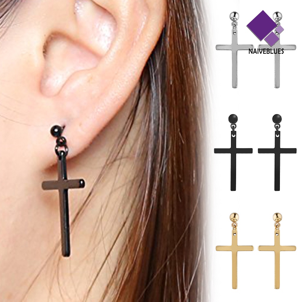 Anting Stud Bentuk Salib Bahan Stainless Steel Ringan Untuk Unisex