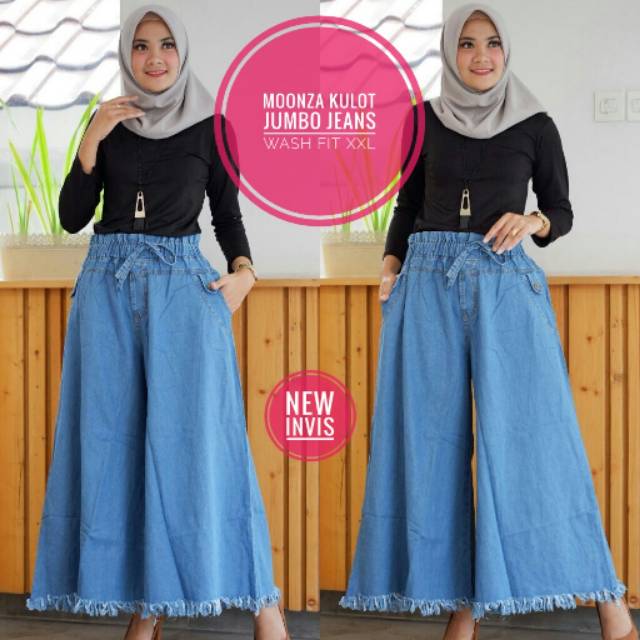 Kulot jeans jumbo rawis -- celana panjang wanita -- bawahan muslimah -- fashion wanita modern