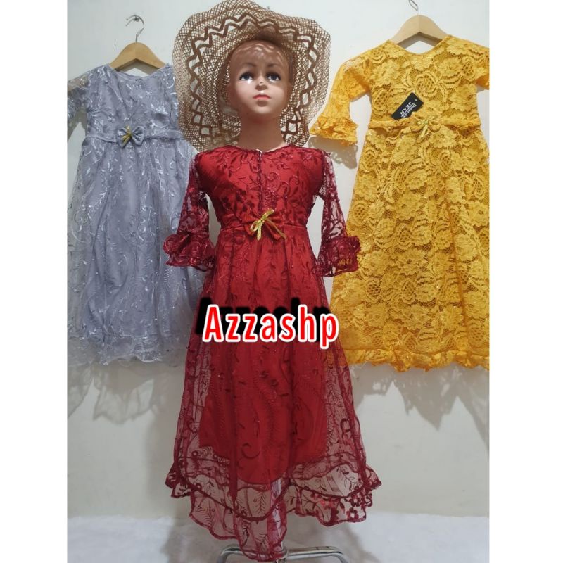 DRESS GAMIS FULL BRUKAT LENGAN TEROMPET