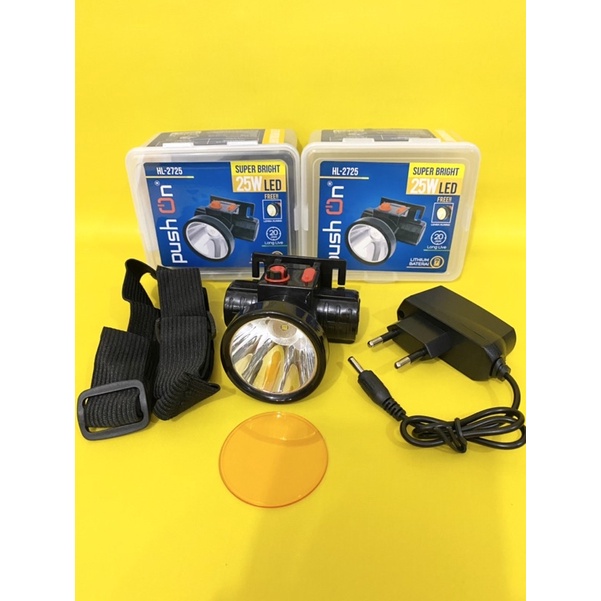 senter kepala led 25 watt super bright / senter kepala push on HL-2725 FREE LENSA KUNING / SENTER MEMANCING / SENTER KEPALA SERBAGUNA