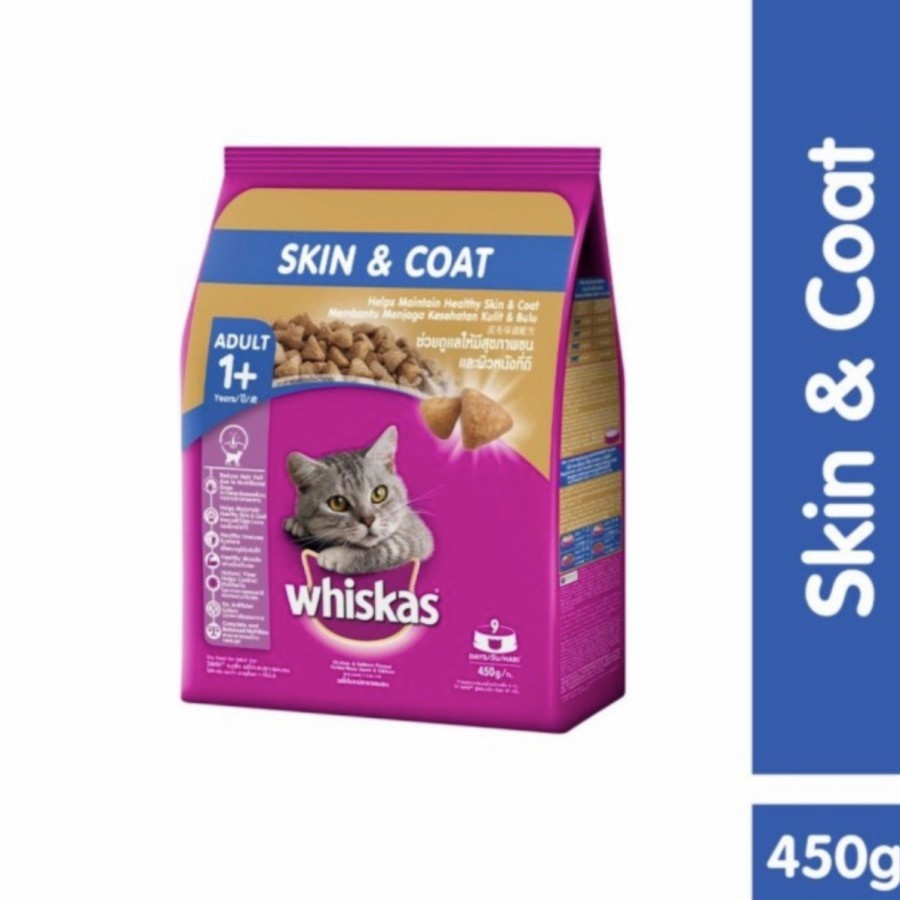 Whiskas Skin &amp; Coat 450gr Makanan Kering Untuk Kulit And Bulu Kucing