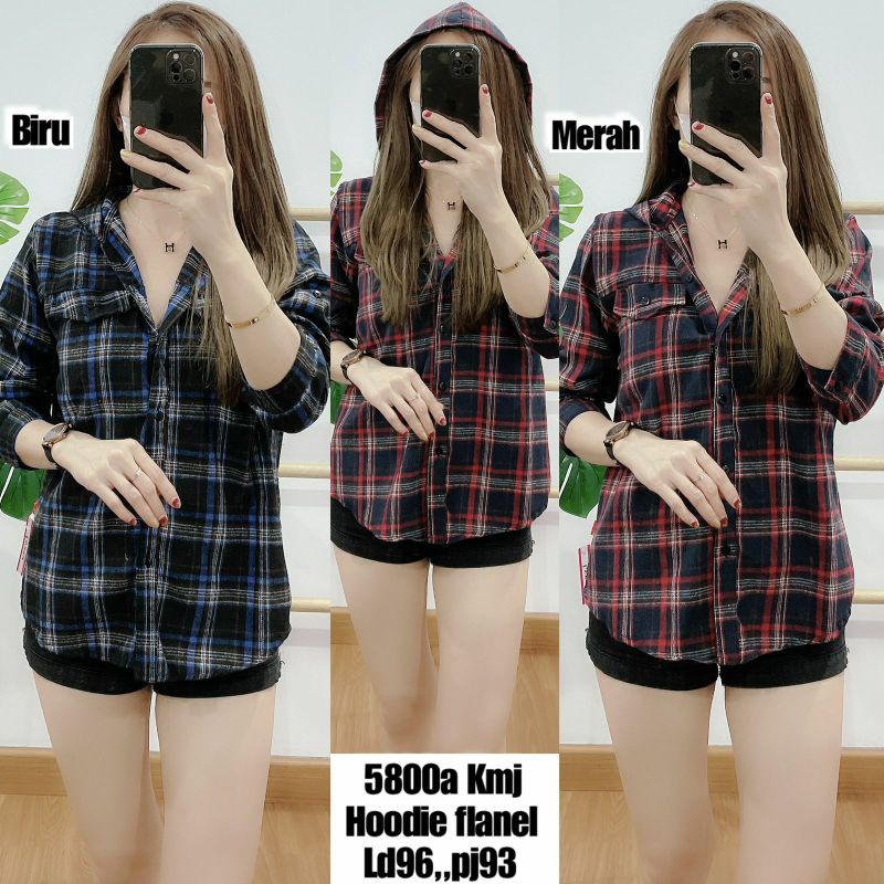 ATASAN KEMEJA HOODIE HUDIE FLANEL PLANEL WANITA CEWEK IMPORT PREMIUM 5800