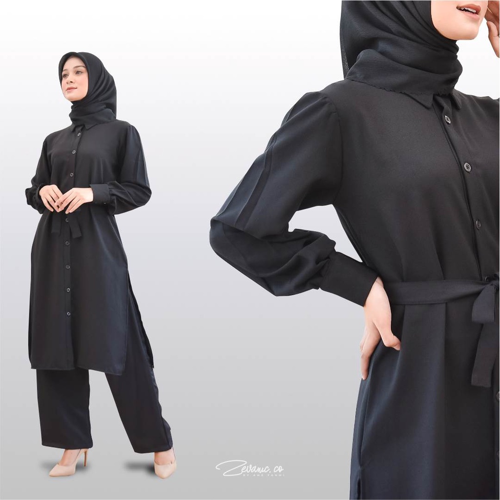 Promo Puncak 6.6 Big Sale | Ruby One Set | Pakaian Set Wanita Best Material Lady Zara HQ Dengan Aksen Lengan Balon + Resleting Depan Busui Friendly | Zevanic.co-2