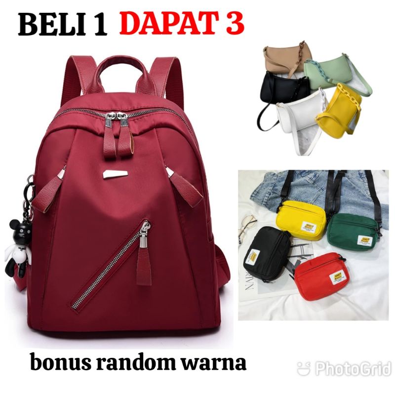 BELI 1 DAPAT 3 - TAS RANSEL ANTI AIR BACKPACK WANITA HITAM MOTIF OCCAN KOREA KULIAH SEKOLAH KERJA