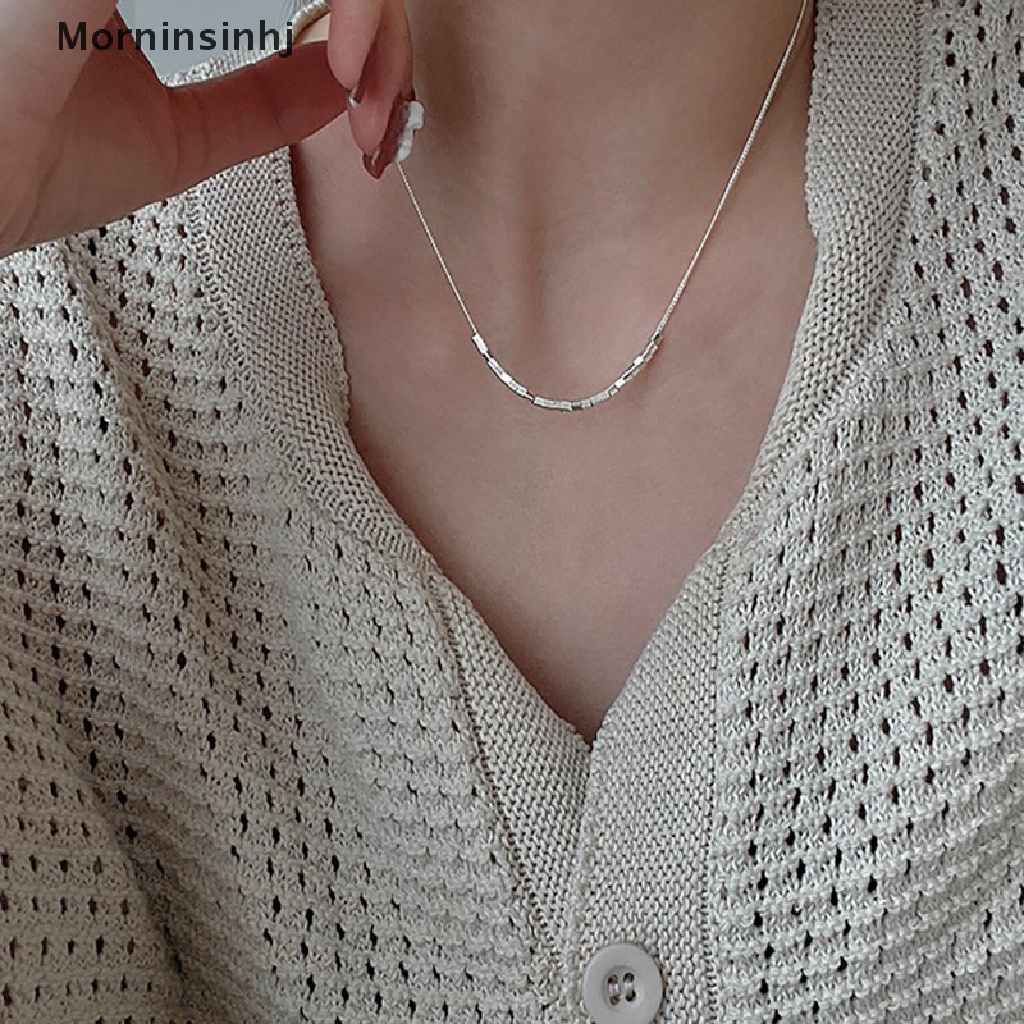 Mornin925 Sterling Silver Manik-Manik Persegi Kecil Rantai Klavikula Kalung Untuk Wanita Fashion id