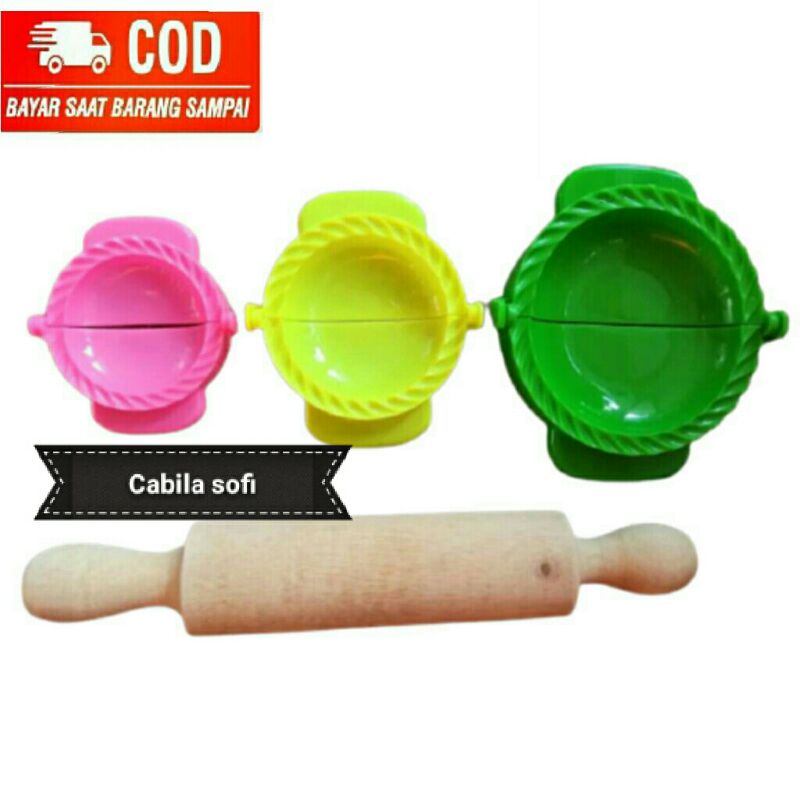 CETAKAN PASTEL / ROL PIN KAYU / CETAKAN PASTEL 1 SET ISI 3 PLUS ROLPIN KAYU