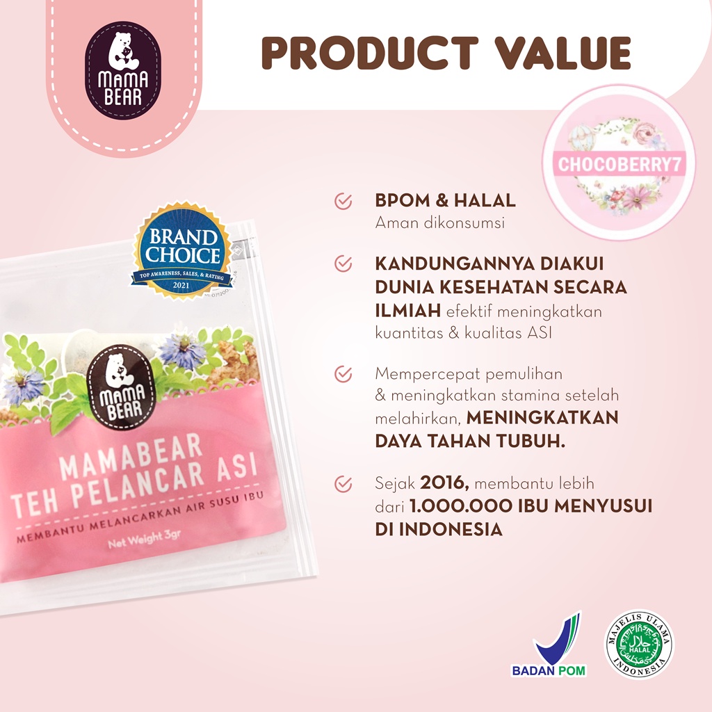 Teh Mama Bear Pelancar Asi 1 BOX / Teh MamaBear Asi Booster 20 sachet Teh Pelancar Asi Peach Blueberry Lemongrass Original Yovita  Lesmana