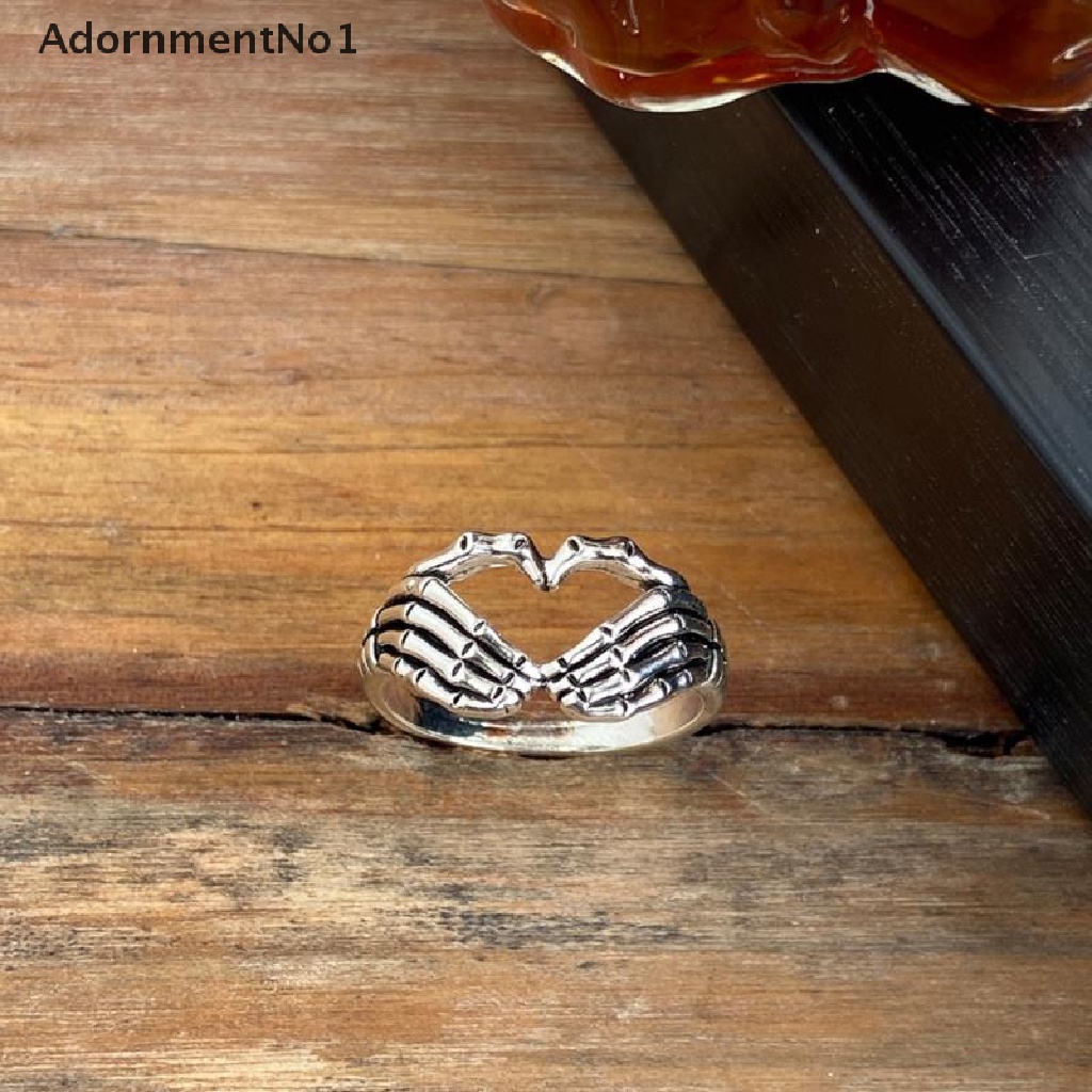 (AdornmentNo1) Cincin Gaya Punk Hip Hop Vintage Motif Telapak Tangan + Tengkorak Untuk Pria / Wanita