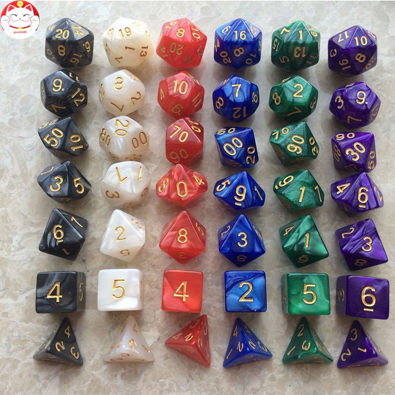 7 Pcs / Set Dadu Polihedral Warna-Warni Dengan Angka Untuk Bermain Peran