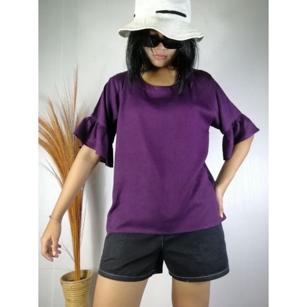 Atasan Wanita Lengan Rempel Rayon Polos (Ruffle Sleeve Top)