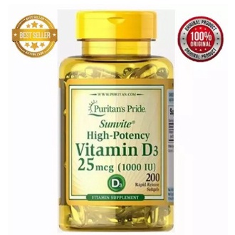 VITAMIN D3 1000 IU (25mcg) PURITAN’S PRIDE MEGA-POTENCY 200 SOFTGEL ORIGINAL USA