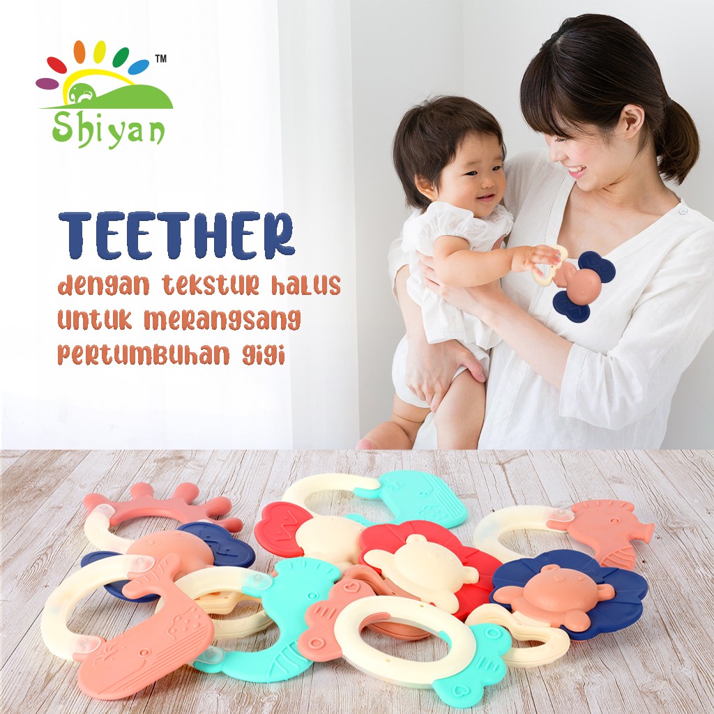 [Shiyan] mainan bayi edukasi shaking bell dan toy teether dengan bahan silikon dan plastik aman Varian Random