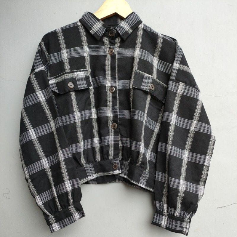 Flanel Shirt Outer - Jacket Crop Tartan Series - Jacket Flanel Oversize Wanita