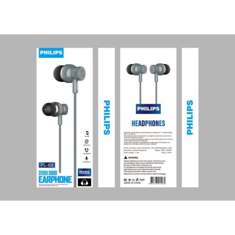 HEADSET PHILIPS PL-69 HANDSFREE PHILIPS PL69 EARPHONE PHILIPS PL-69 SUPER BASS