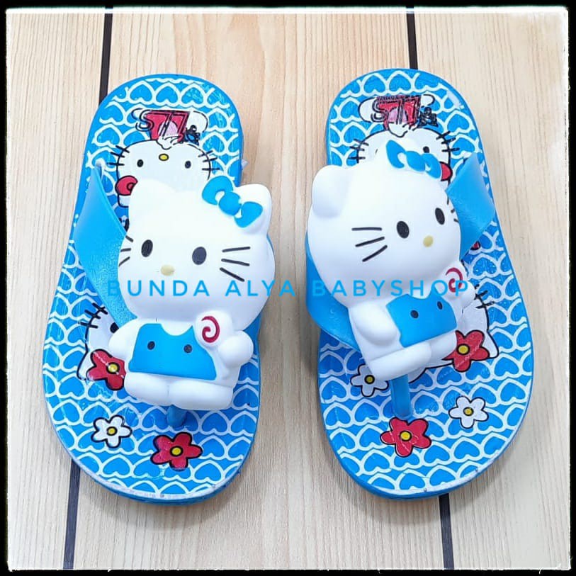 Sendal Jepit Anak Perempuan Usia 3 Tahun BIRU Motif Karakter Lucu Bahan Karet Elastis Anti Licin Size 28