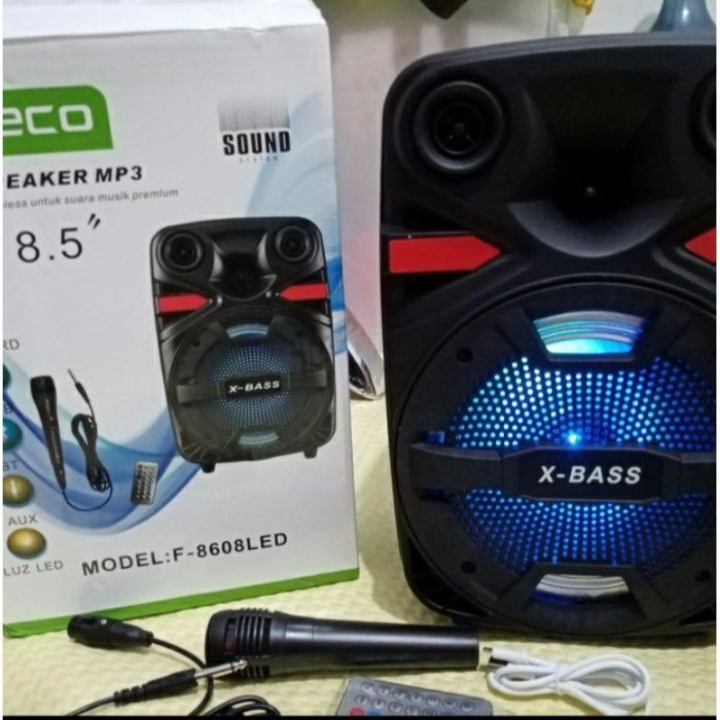 Speaker Bluetooth FLECO F-8803 / F-8606 / F-8607 / F-8604 / F-8609 LED 8.5 Inchi Bonus Mic Remote Speaker