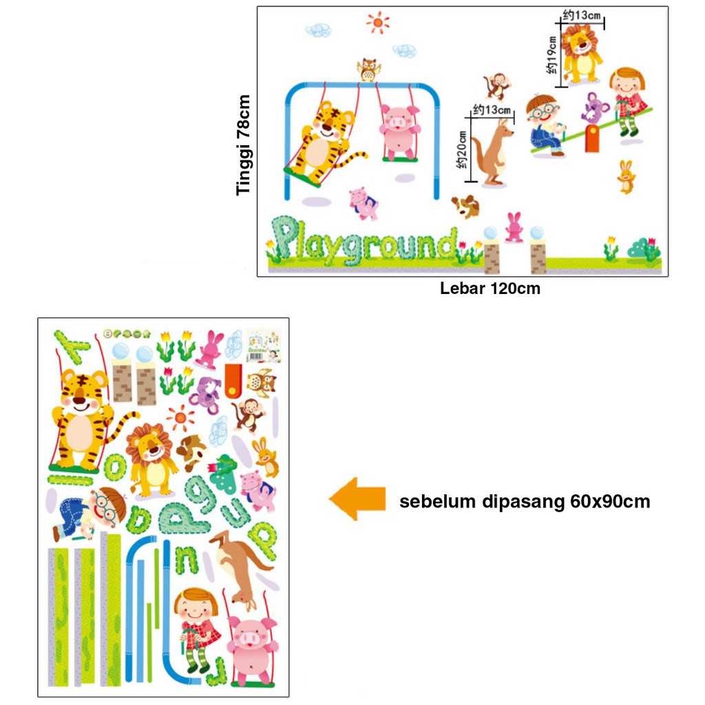 RELIZA WALL STICKER PLAYGROUD AYUNAN ANAK HEWAN AY892 STIKER DINDING