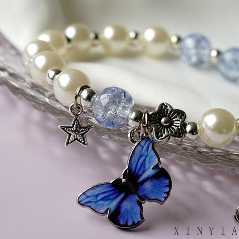 【Bayar di tempat】2023 Model Baru Gelang Manik-Manik Kristal Mutiara Liontin Bunga Kupu-Kupu Kelinci Untuk Aksesoris Perhiasan Wanita