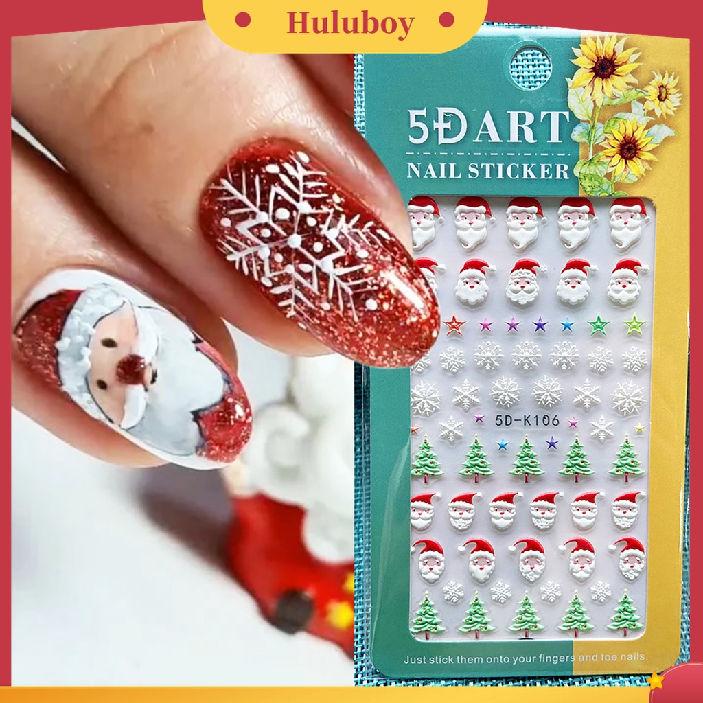 Huluboy Huluboy♡ Stiker Kuku Desain Snowflake Natal 5D Efek Tidak Pudar Untuk Dekorasi Manicure