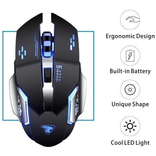 Mouse Gaming Wireless Silent Optical CH001 2.4Ghz Rechargeable LED Otomatis PC Komputer Laptop