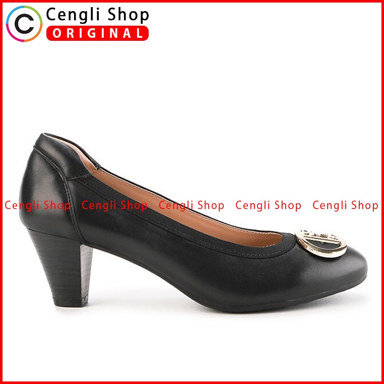 SEPATU HEEL KULIT OBERMAIN HEELS WANITA ORIGINAL BRANDED HITAM OW20