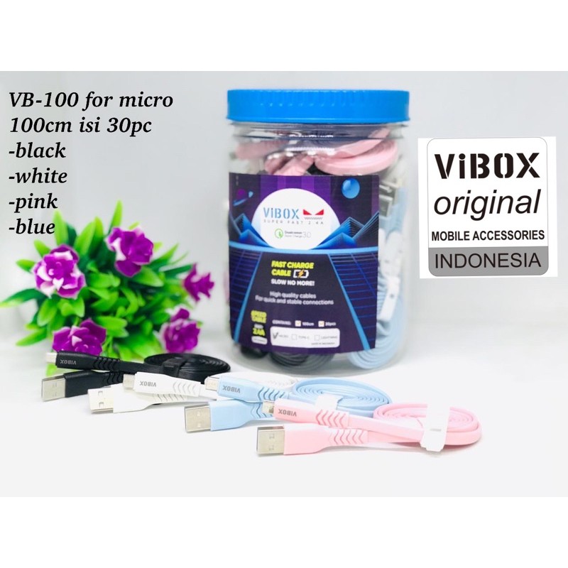 pertoples 30PCS KABEL DATA vibox vb100 1METER &amp; VB200 2METER MICRO-USB / IPH / TYPE-C  SUPER FAST VIBOX ORIGINAL 2.4A