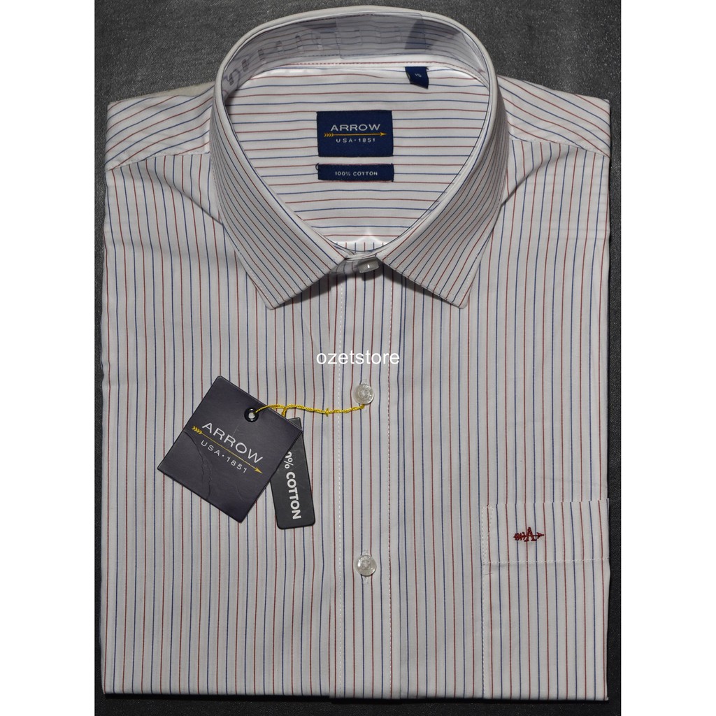 Kemeja Pria Formal Lengan Pendek ARROW Putih Salur Reguler CF38 ORIGINAL