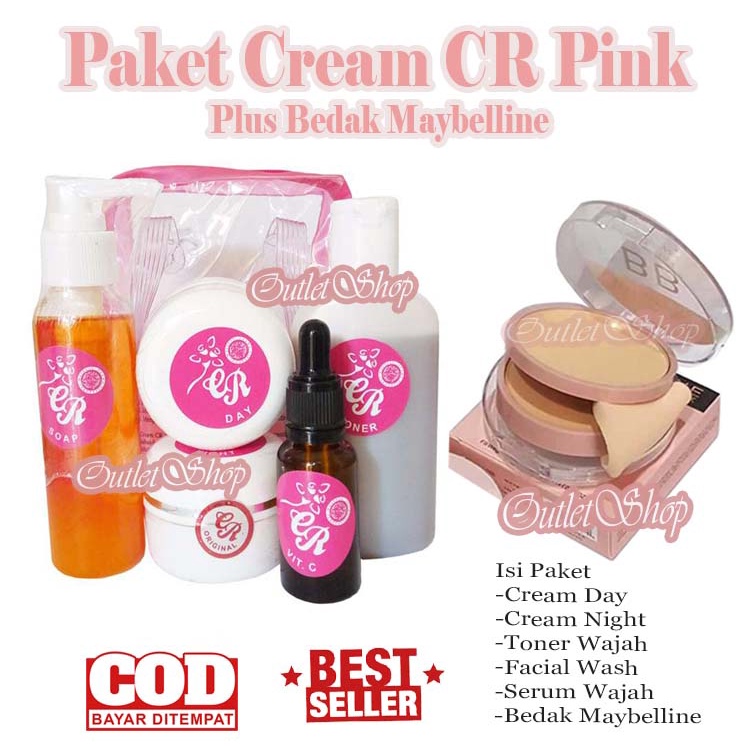 Paket Cream CR Pink Original 5in1 / Krim CR-Pink Original Plus BEDAK BB DREAM MAYBELLINE 2in1 (found