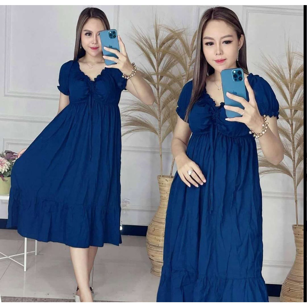 Daster Serut Dada Polos Lengan Pendek Dress Kerut Dada Baju Wanita Harian Terbaru Murah Viral Kekinian Bahan Adem Rayon