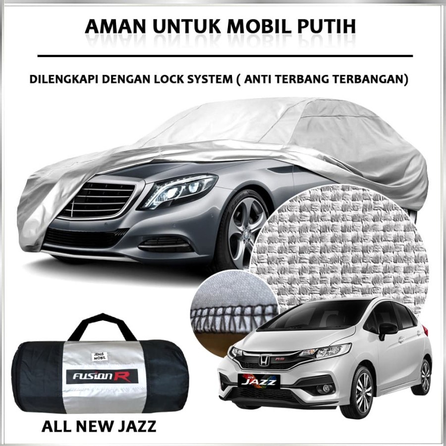 Cover Mobil / Sarung Mobil JAZZ NEW Merk FUSION R / Cover Mobil Putih