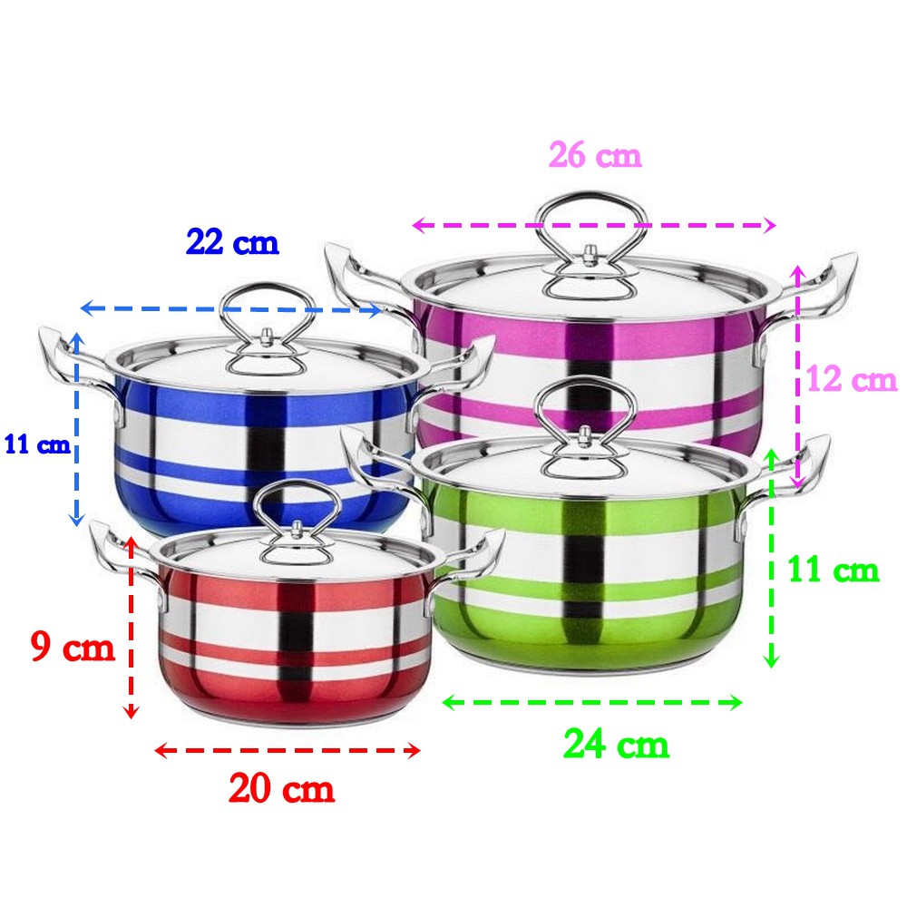 Panci Cookware Set stainless steel 8 pcs Warna / Panci Set / panci tebal berkualitas