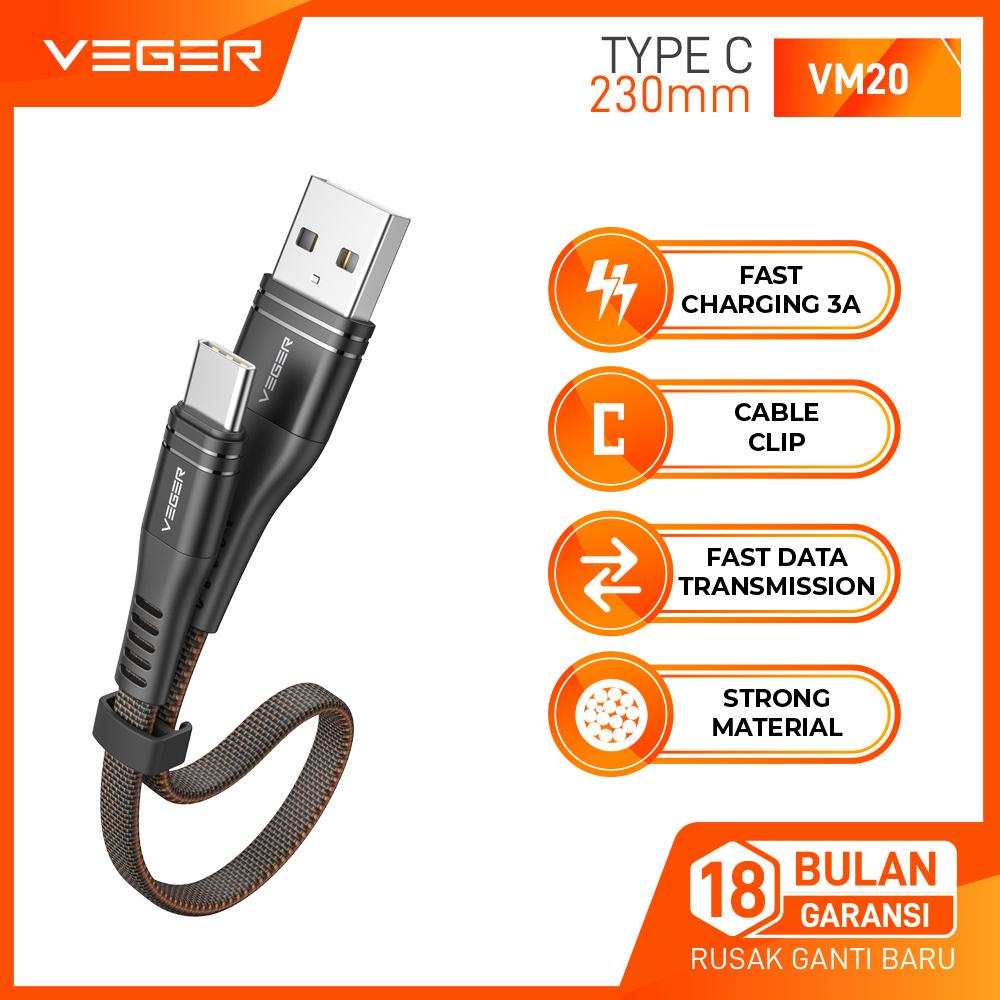 VEGER Kabel Data Cable Charger VM20 USB Type C 23cm Fast charging Up to 40W