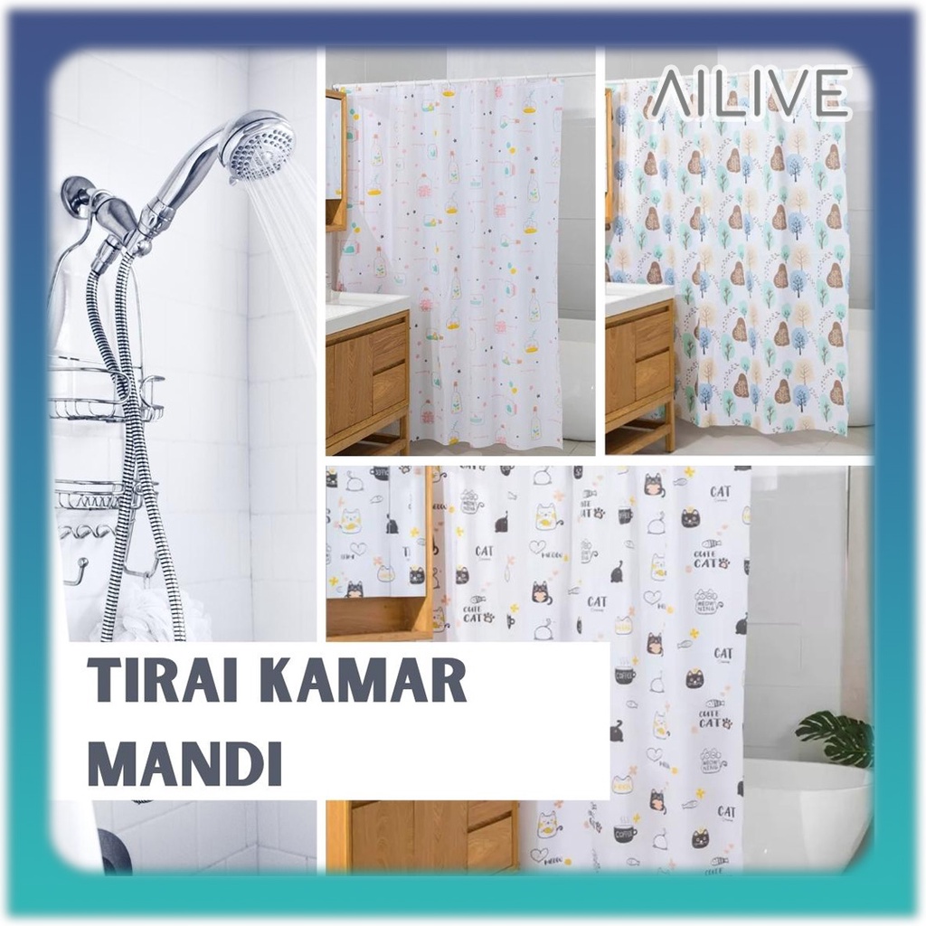 Tirai Kamar Mandi Motif 180x180cm Anti Air PEVA / Shower Curtain Bathroom / Tirai Shower Tebal Premium